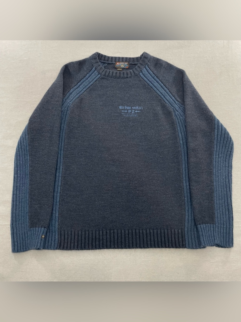 VTG Point Zero Knit Sweater Men L Blue Striped Ribbed Skater Grunge Y2K Crewneck